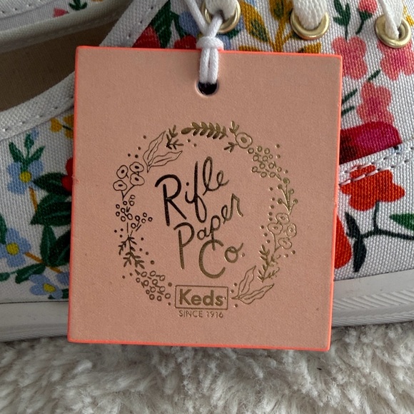 Keds X Rifle Paper Co. Women's Size 9.5 Floral Print Canvas Sneakers White Red - Picture 5 of 10